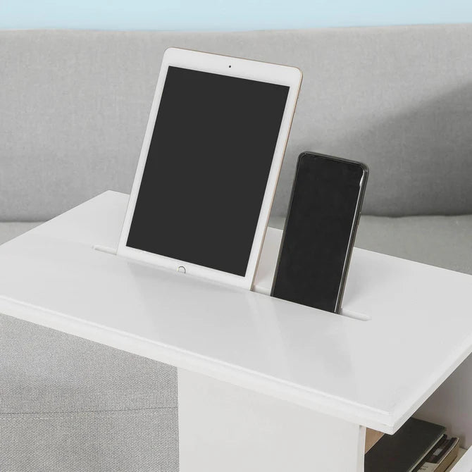 Praktisk sidebord med hjul og ipad holder, hvid