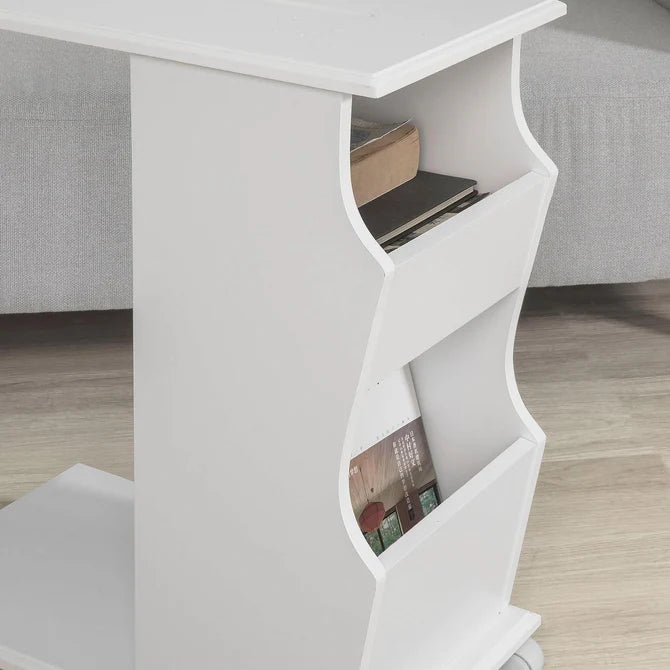 Praktisk sidebord med hjul og ipad holder, hvid