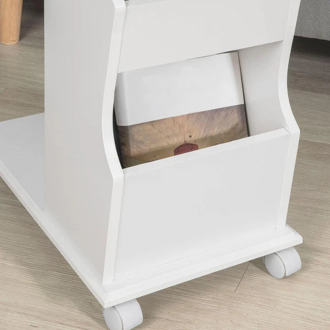 Praktisk sidebord med hjul og ipad holder, hvid