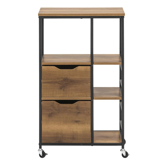 Køkkenreol med hjul, retro-look, sort / træ