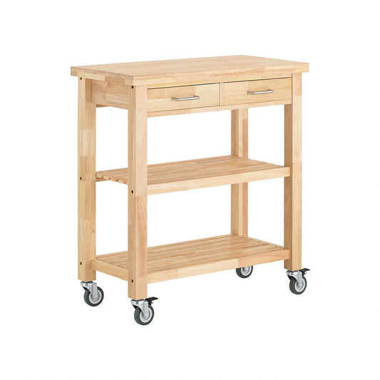 Køkkenvogn med 2 skuffer og 2 hylder, træ