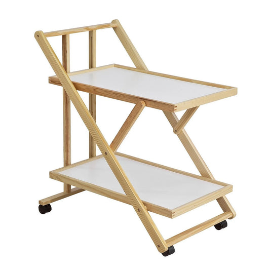 Elegant køkkenvogn med 2 hylder med hvid plade, træ