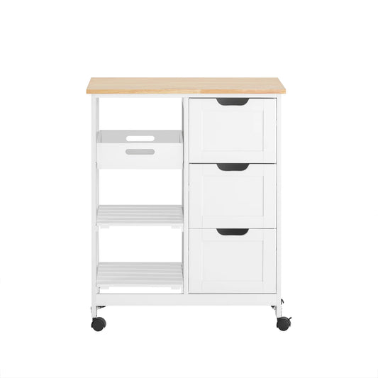 Køkkenvogn med skuffer og hylder, hvid