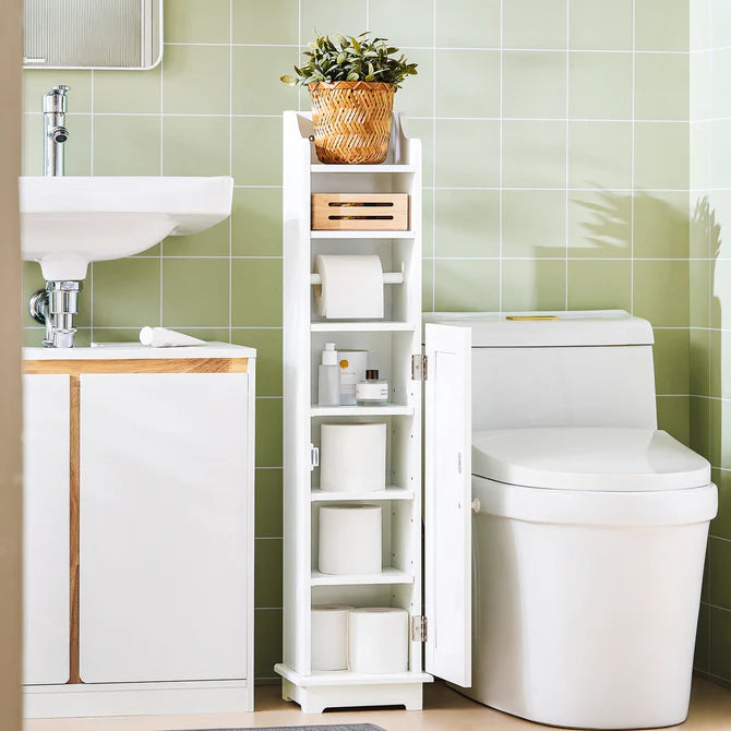 Fritstående badeværelsesskab med toiletruller, hvid
