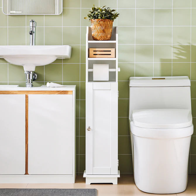 Fritstående badeværelsesskab med toiletruller, hvid