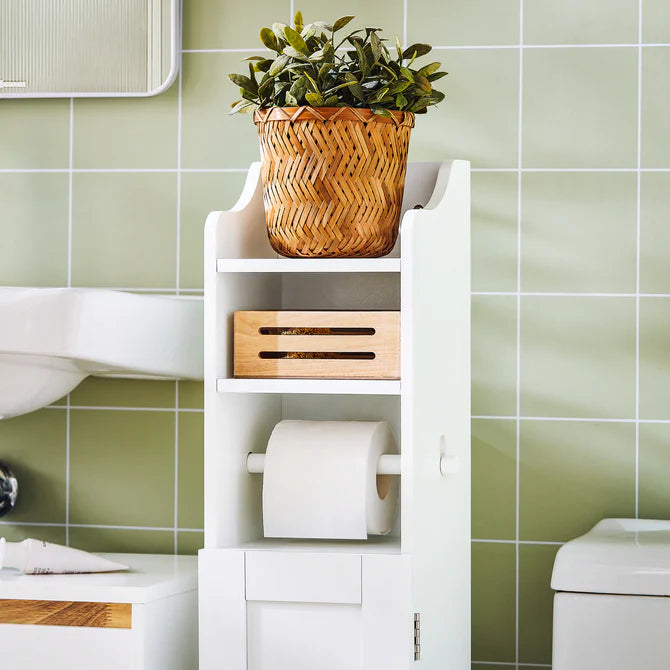 Fritstående badeværelsesskab med toiletruller, hvid