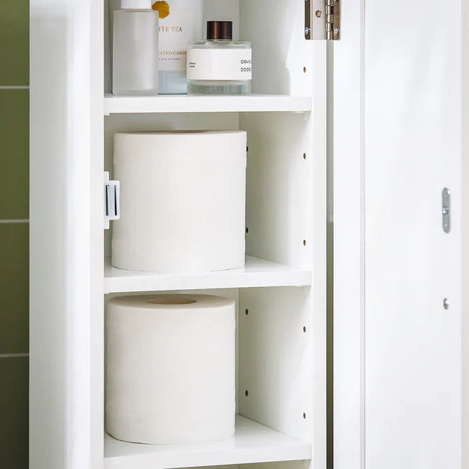 Fritstående badeværelsesskab med toiletruller, hvid