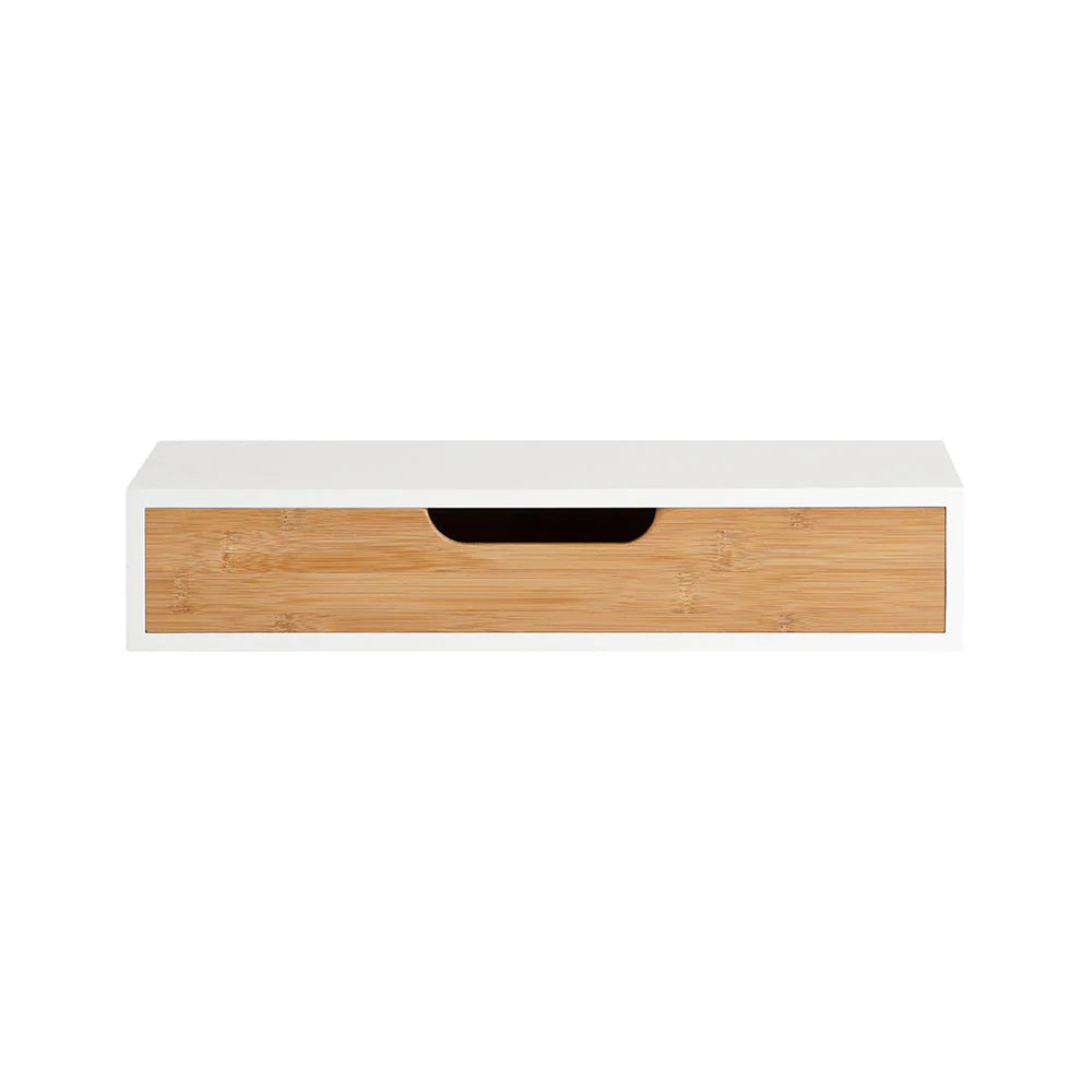 Vægskuffe / hylde (40 cm lang), bambus / hvid