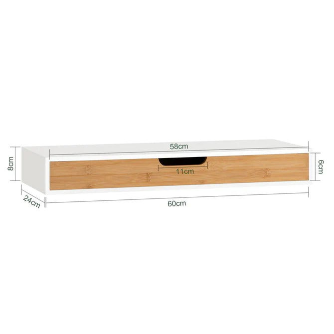 Vægskuffe / hylde (60 cm lang), bambus / hvid