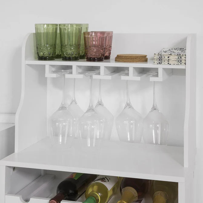 Køkkenreol med flaske og glas holdere, hvid