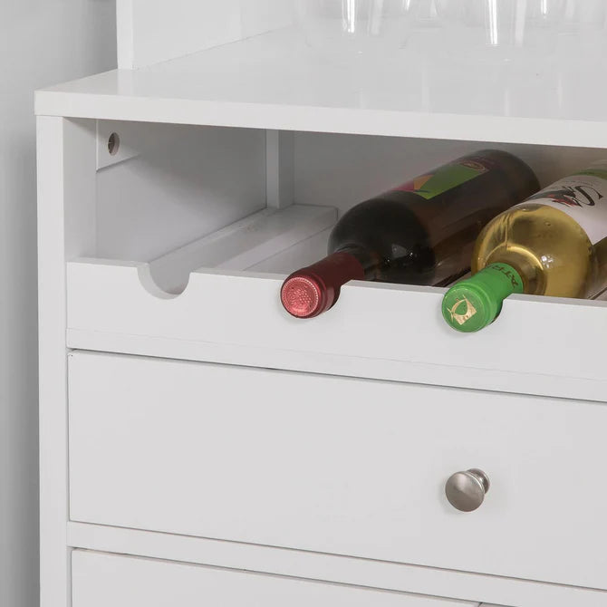 Køkkenreol med flaske og glas holdere, hvid