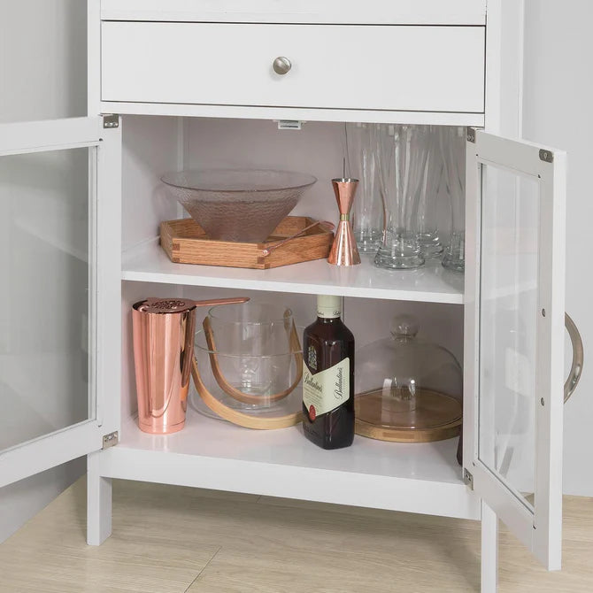 Køkkenreol med flaske og glas holdere, hvid