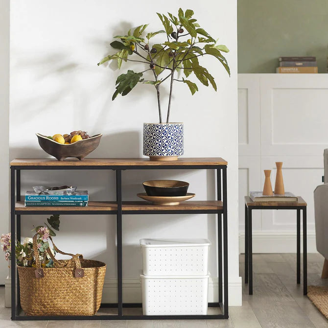 Konsolbord med 2 hylder, brun / sort