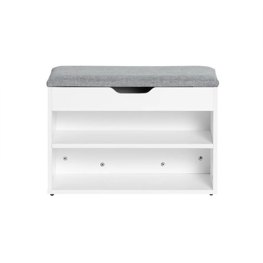 Skoholder med grå hynde og 2 hylder til sko, hvid