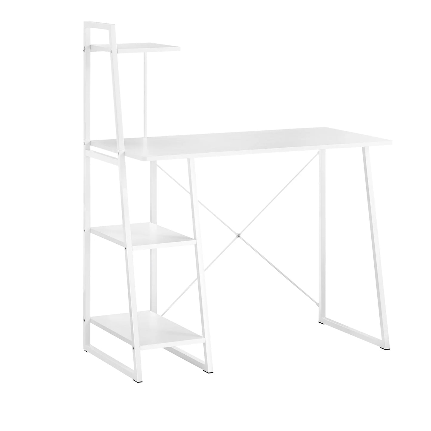 Skrivebord / computerbord med hylder, hvid
