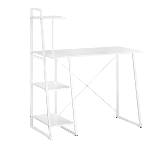 Skrivebord / computerbord med hylder, hvid