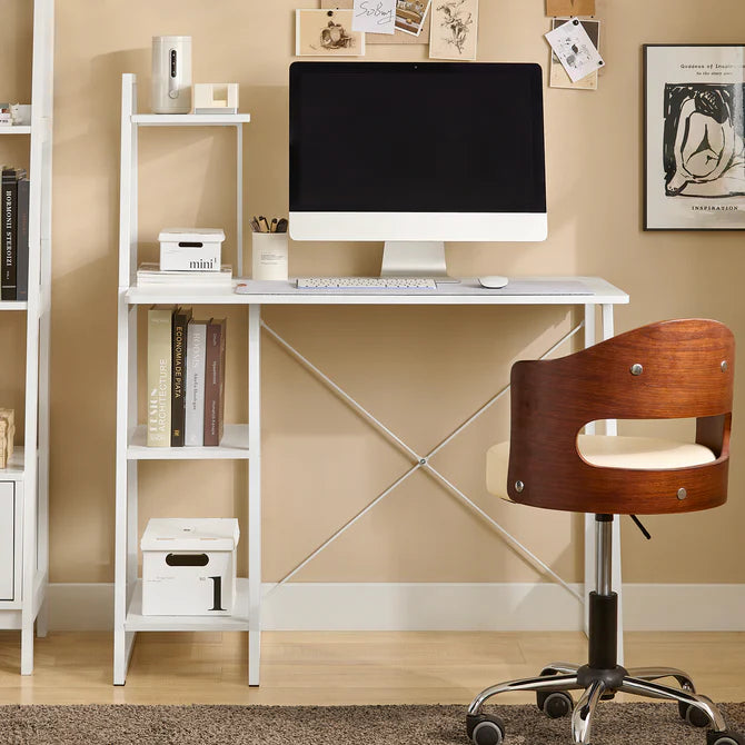 Skrivebord / computerbord med hylder, hvid