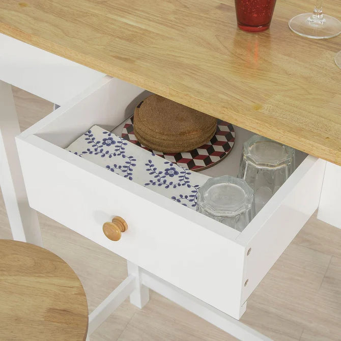 Køkkenbordssæt med bord og 2 stole, naturfarvet / hvid