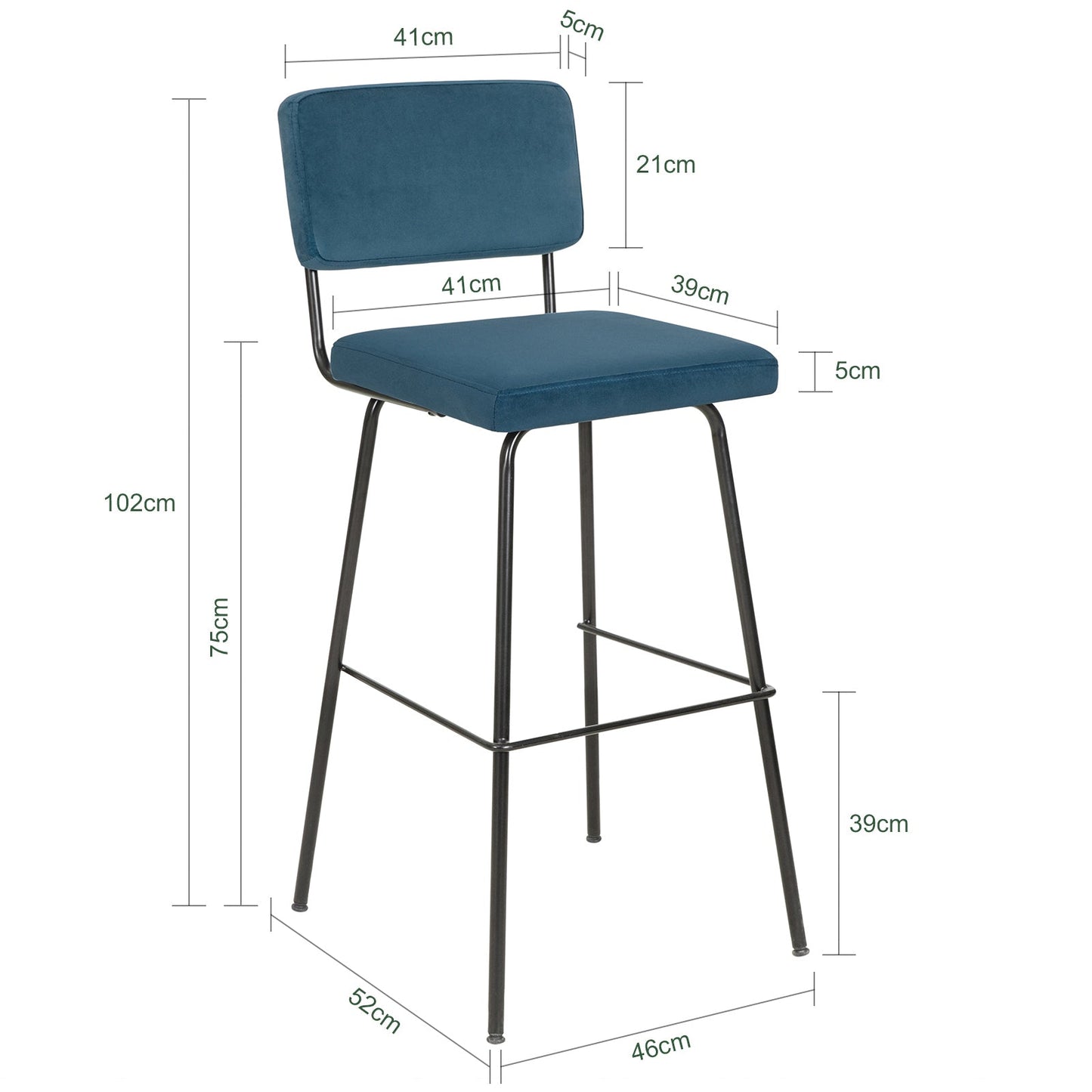 Sæt med 2 stk. barstole i elegant design, blå