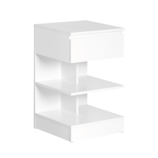 Sidebord med 1 skuffe og 2 hylder, hvid