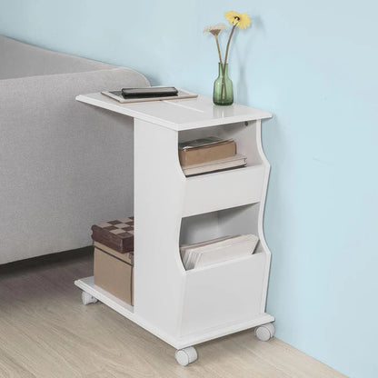 Praktisk sidebord med hjul og ipad holder, hvid