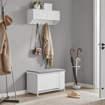 Knagerække med opbevaringskasser og 4 metal kroge, hvid