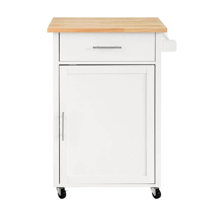 Fritstående køkkenø med hjul og bordplade, hvid