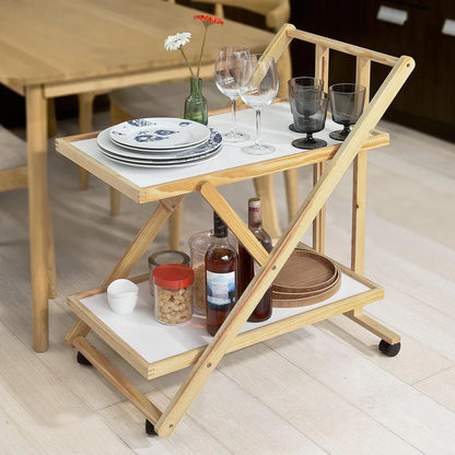 Elegant køkkenvogn med 2 hylder med hvid plade, træ