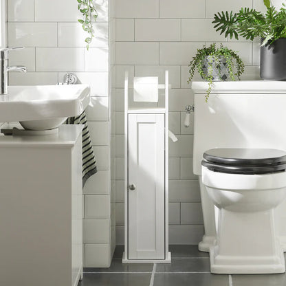 Smalt badeværelsesskab til toiletpapir, hvid