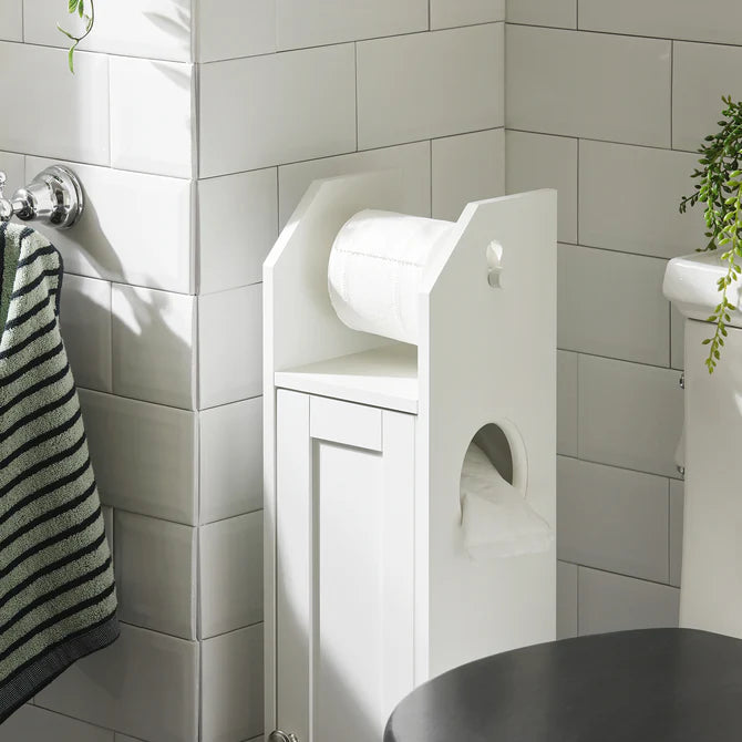 Smalt badeværelsesskab til toiletpapir, hvid