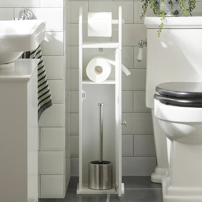 Smalt badeværelsesskab til toiletpapir, hvid