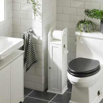 Smalt badeværelsesskab til toiletpapir, hvid