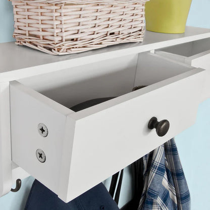 Knagerække med 5 kroge og 2 små skuffer, hvid