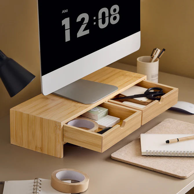 Skærmstativ med små 2 skuffer, bambustræ