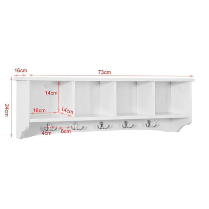 Knagerække med 4 opbevaringsrum og 5 kroge, hvid