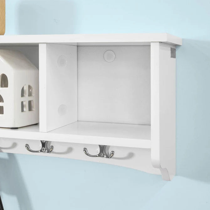 Knagerække med 4 opbevaringsrum og 5 kroge, hvid