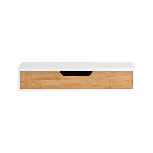 Vægskuffe / hylde (40 cm lang), bambus / hvid