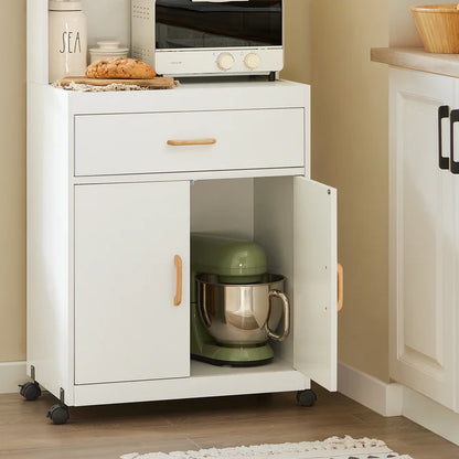 Køkkenreol på hjul med plads til mikroovn, hvid