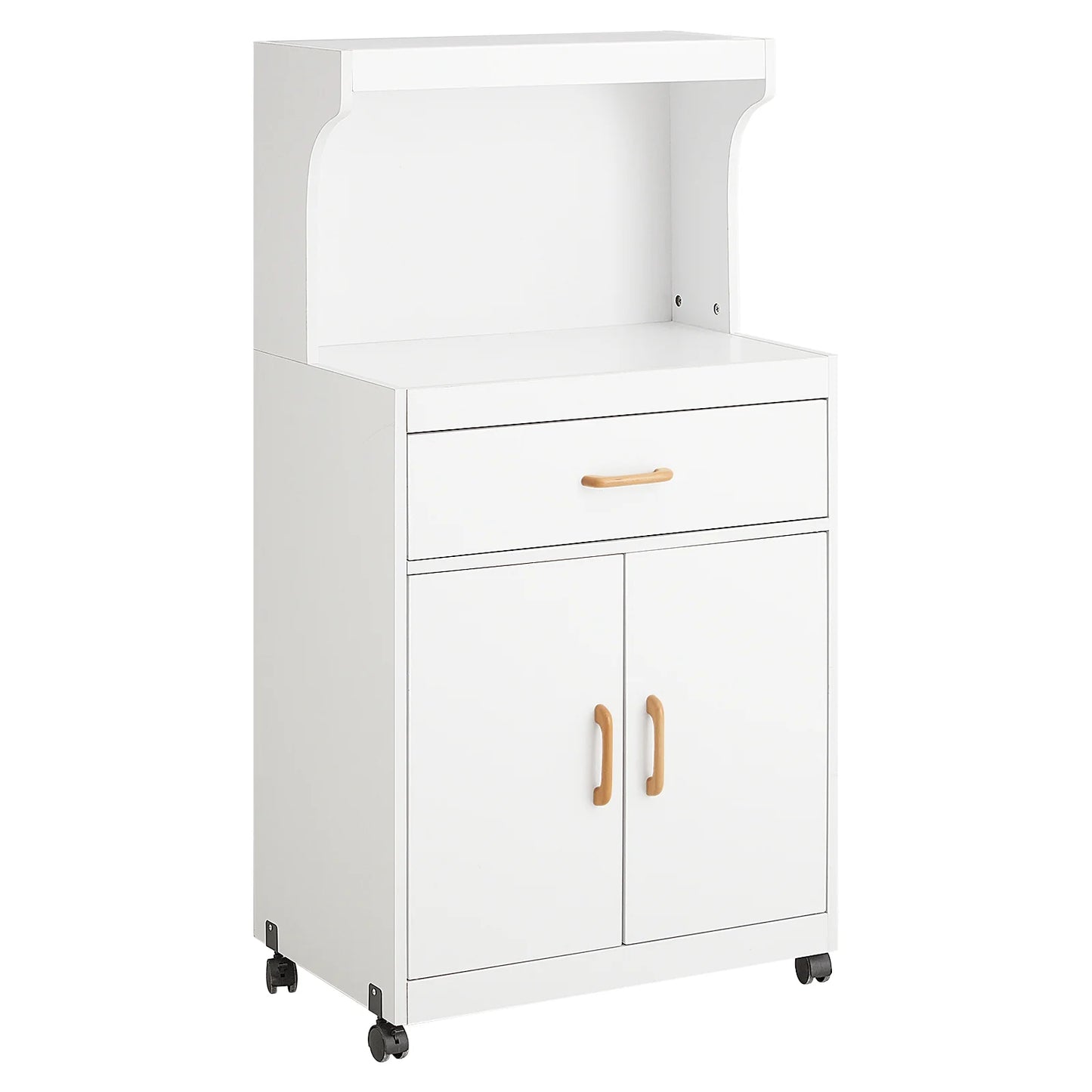 Køkkenreol på hjul med plads til mikroovn, hvid