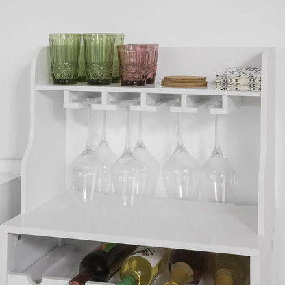 Køkkenreol med flaske og glas holdere, hvid