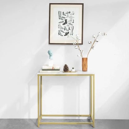 Konsolbord med bordplade i marmor-look, guldfarvet