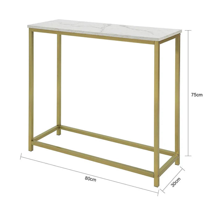 Konsolbord med bordplade i marmor-look, guldfarvet