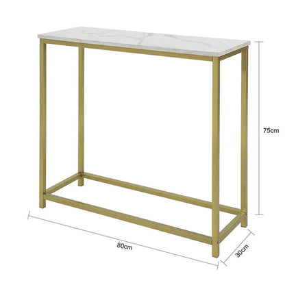 Konsolbord med bordplade i marmor-look, guldfarvet