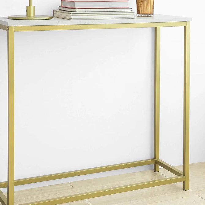 Konsolbord med bordplade i marmor-look, guldfarvet