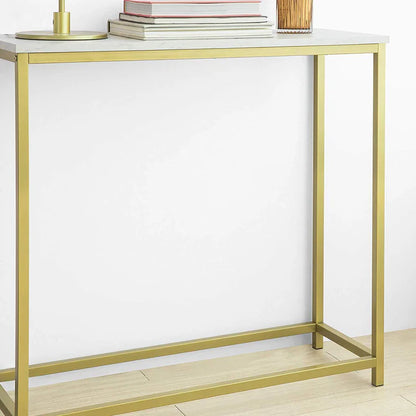 Konsolbord med bordplade i marmor-look, guldfarvet