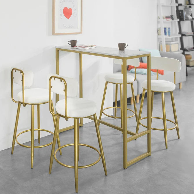Konsolbord / barbord / arbejdsbord med plade i marmor-mønster, hvid / guld