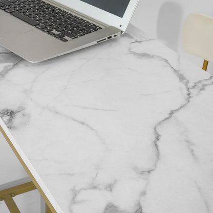 Konsolbord / barbord / arbejdsbord med plade i marmor-mønster, hvid / guld