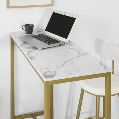 Konsolbord / barbord / arbejdsbord med plade i marmor-mønster, hvid / guld