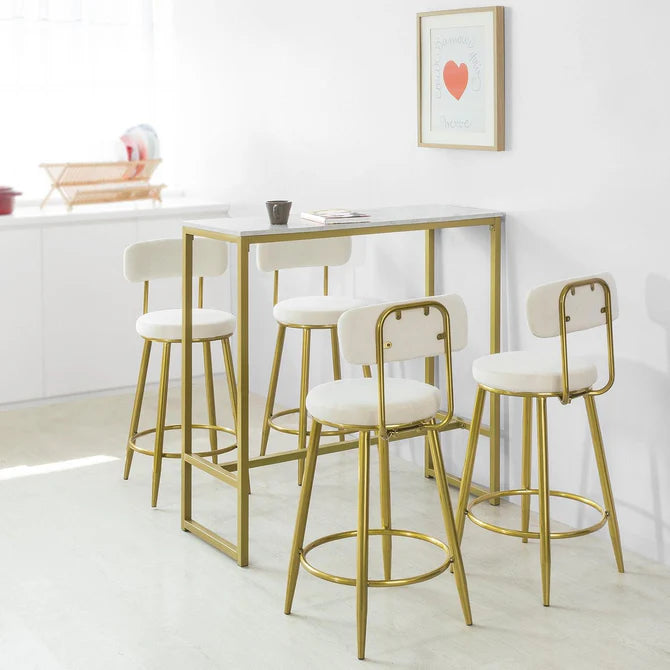 Konsolbord / barbord / arbejdsbord med plade i marmor-mønster, hvid / guld