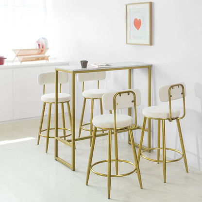 Konsolbord / barbord / arbejdsbord med plade i marmor-mønster, hvid / guld